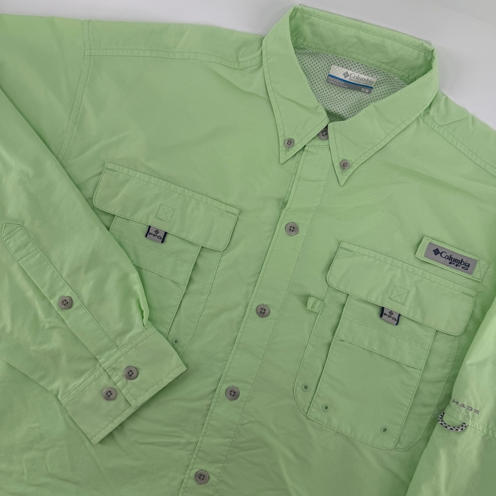 Columbia PFG Fishing Shirt Mens Medium Green Bahama II Vented Long Sleeve UPF